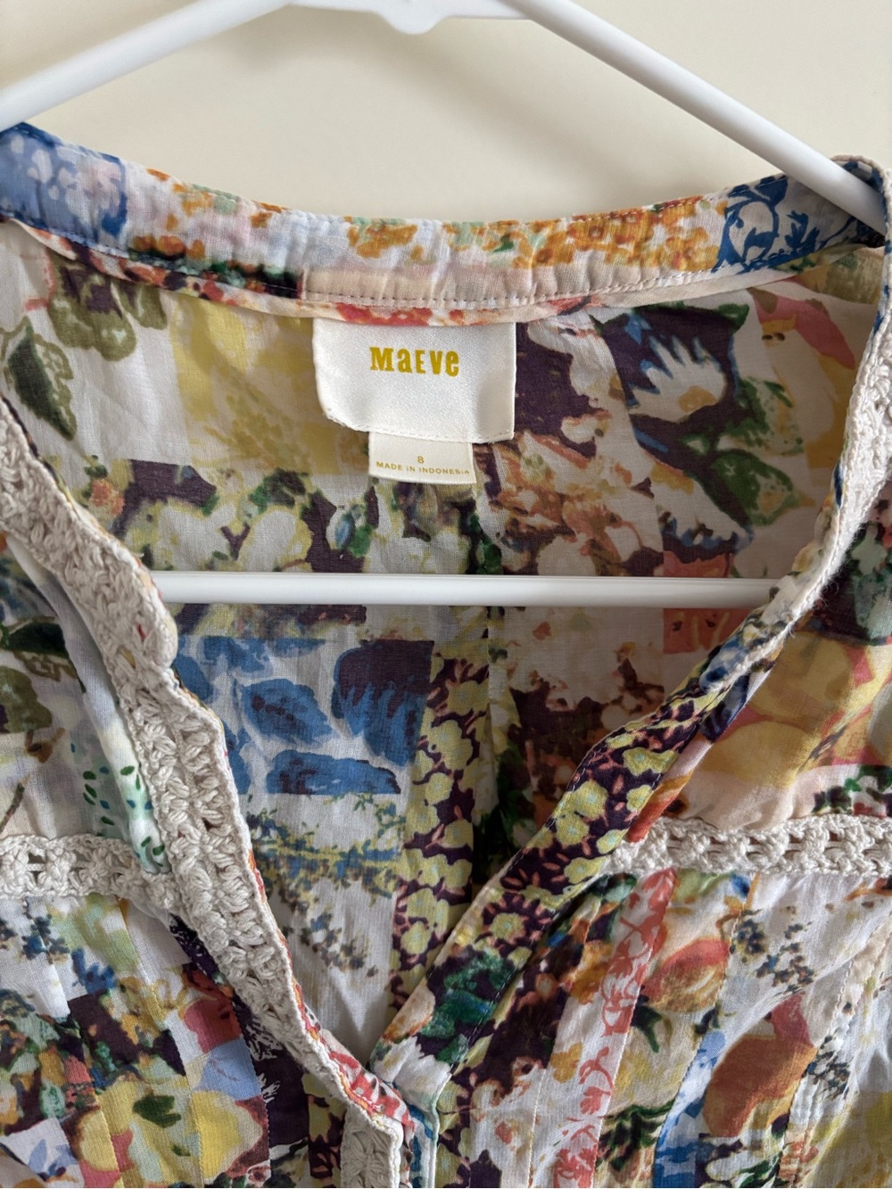 Maeve Abella Pintuck Multi-Color Floral Patchwork Blouse - Cream Base - Picture 3 of 5